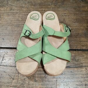 Dansko Sz 9.5 10 EU40 Sandals Sophie Green Slip On Shoes Buckle Leather